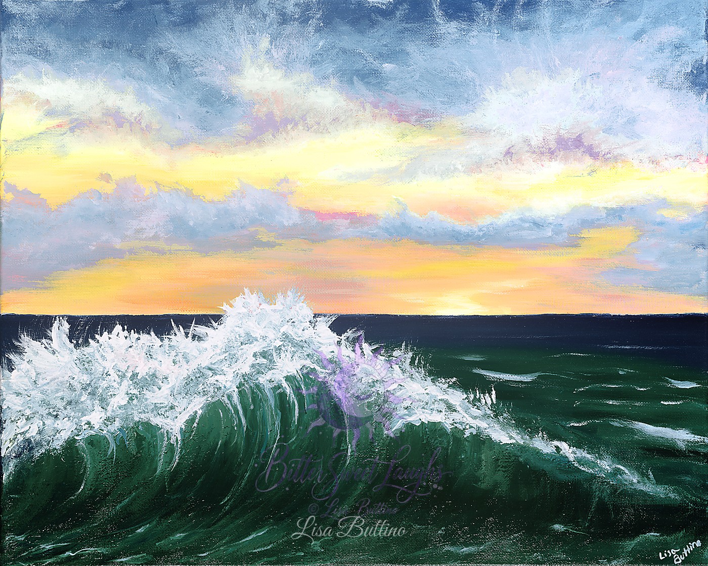 Painting of a large curling ocean wave