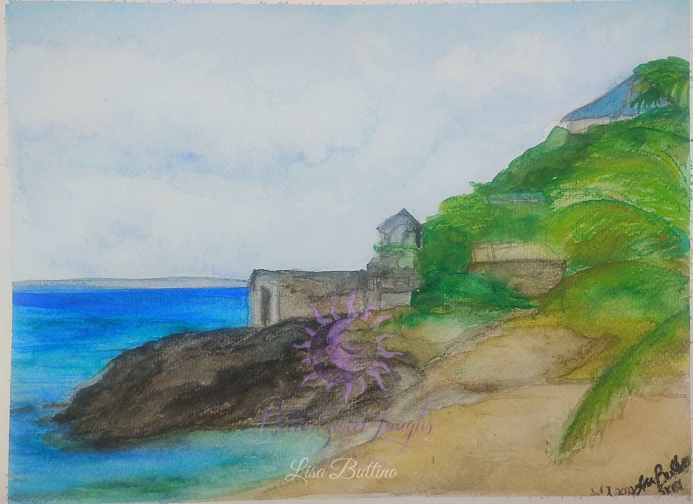 Watercolor painting inspired by Baie Rouge in Saint Martin
