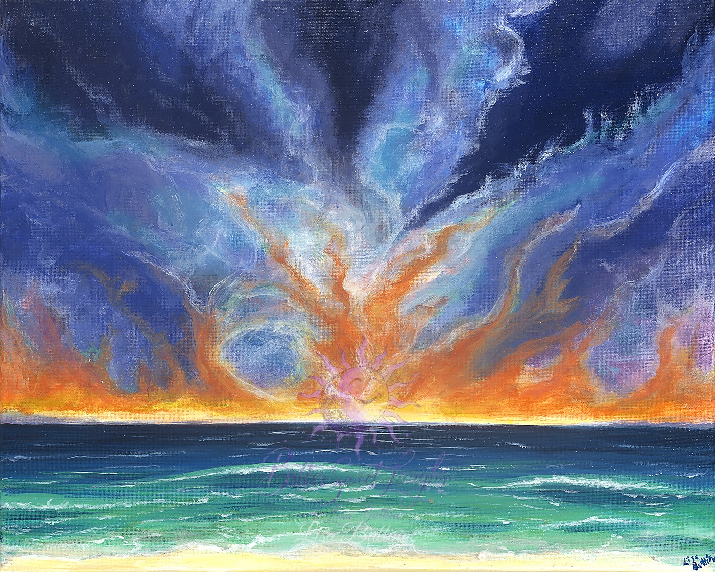 Abstract seascape with a vivid glowing horizon