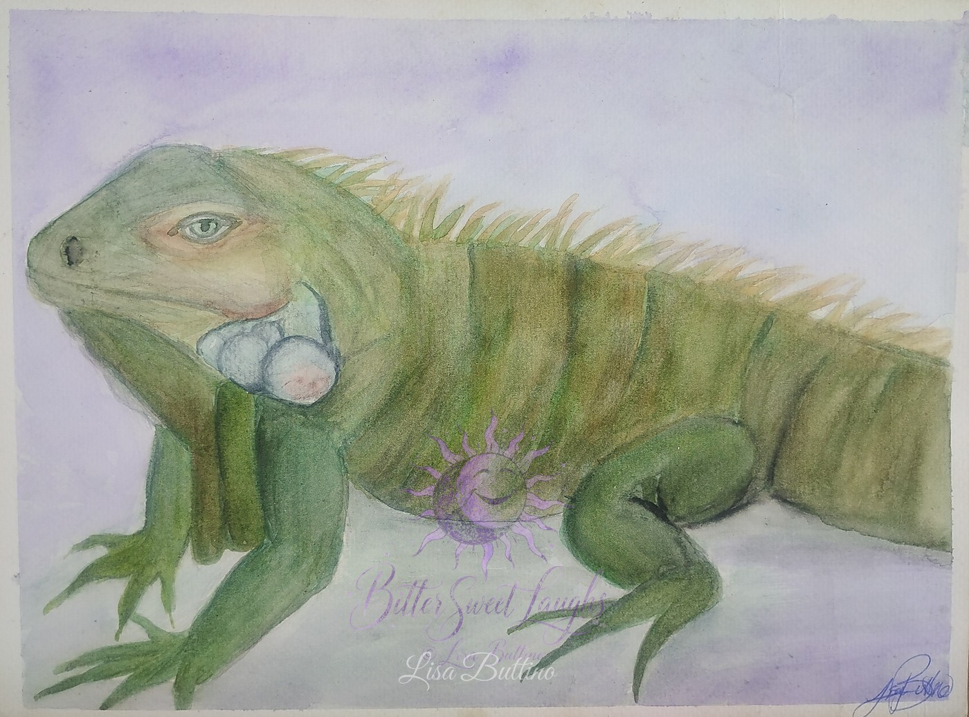 Watercolor painting of an iguana