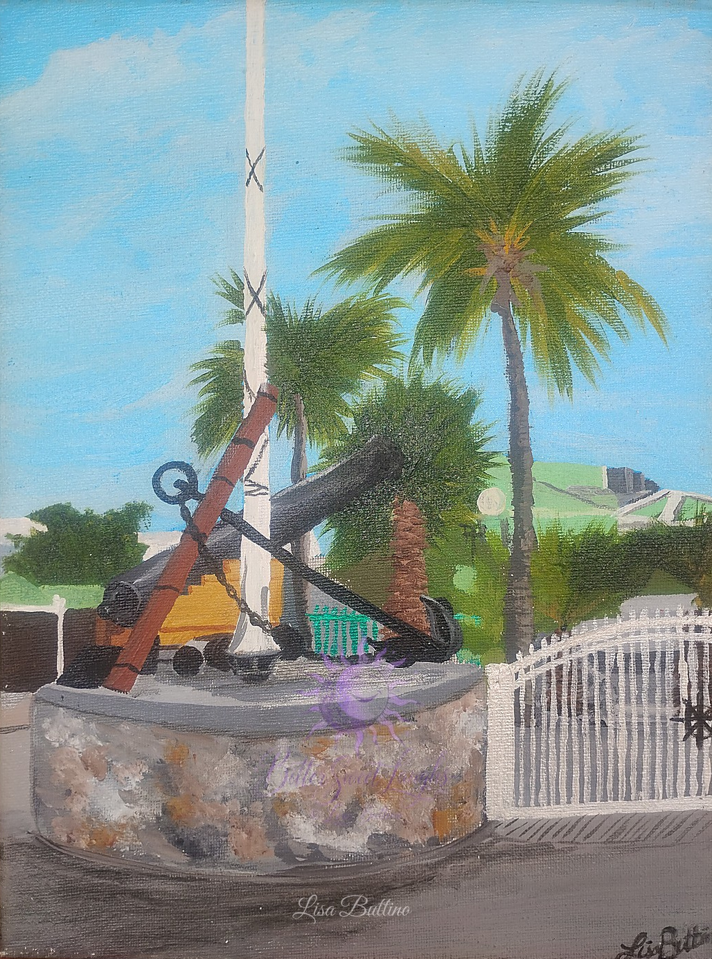 Acrylic painting of a cannon in Philipsburg, Sint Maarten