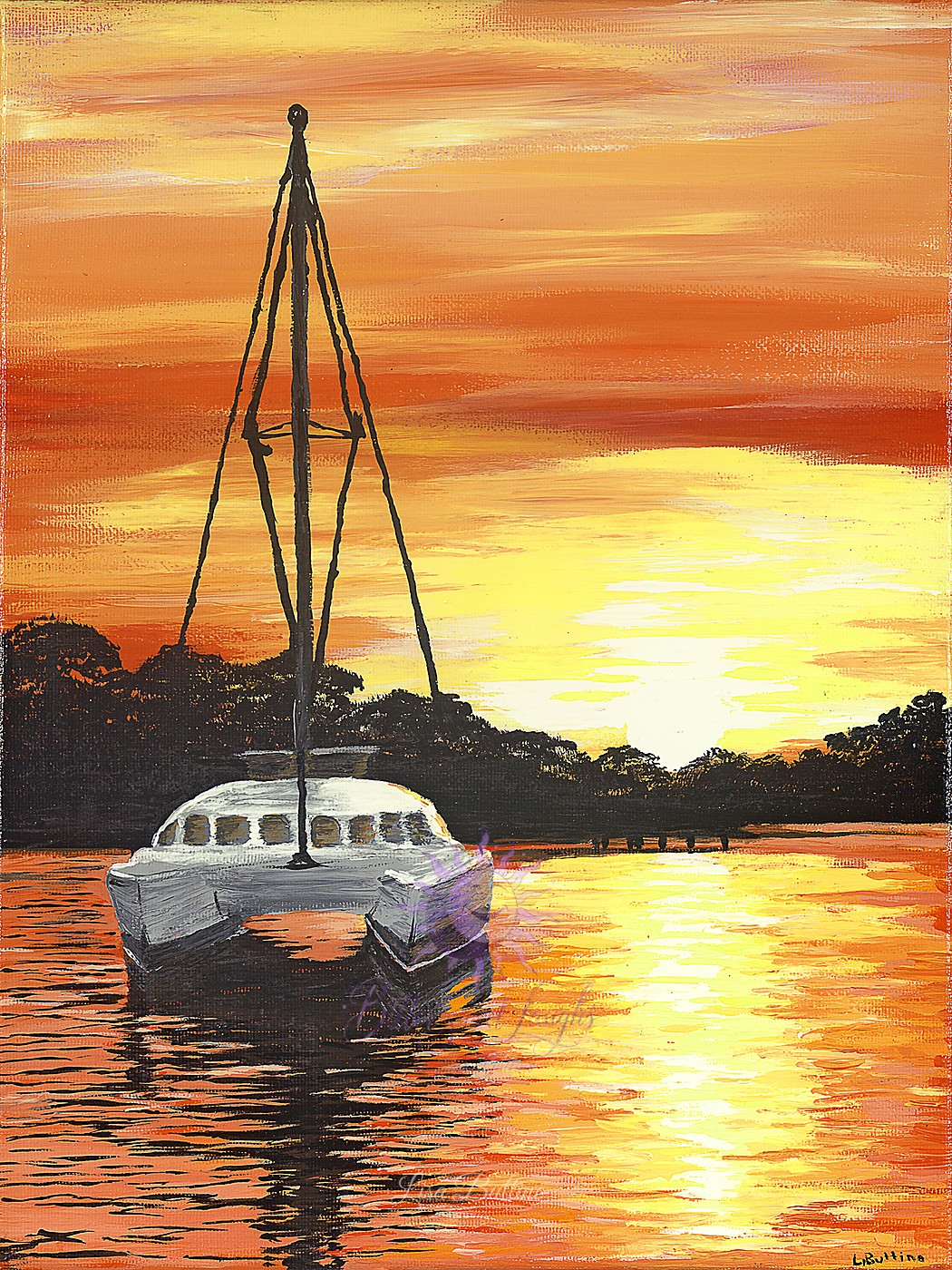 Painting inspired by a sailboat at sunrise